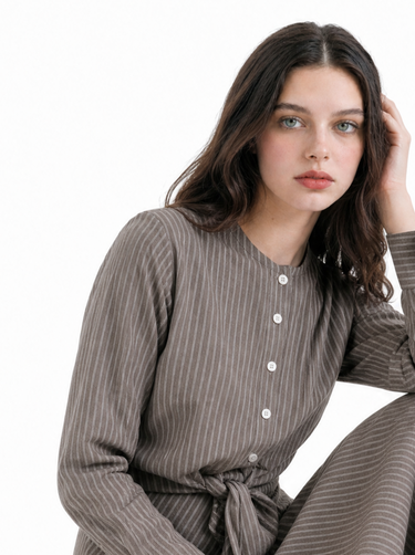 טופ קרופ פסים קשירה GREY