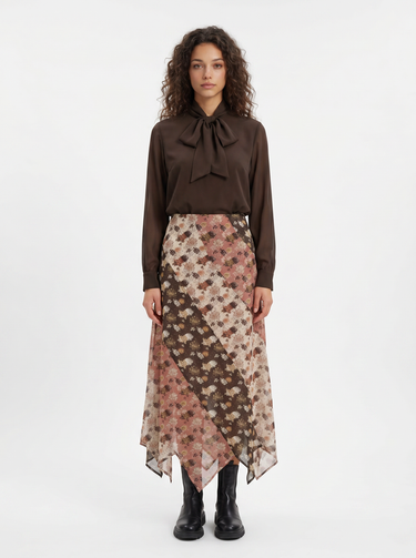 חולצת שיפון עם קשירה BROWN
