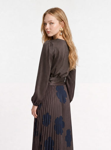 חולצת מעטפת סאטן BROWN