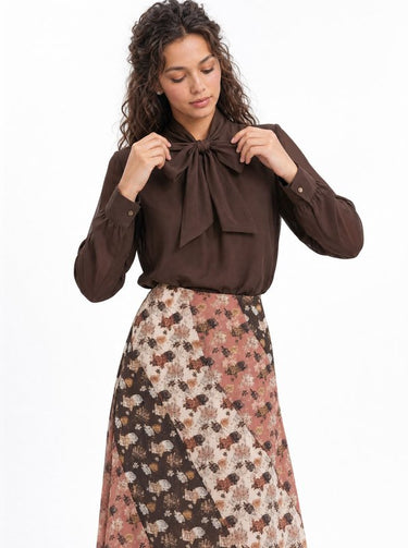 חולצת שיפון עם קשירה BROWN