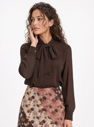 חולצת שיפון עם קשירה BROWN