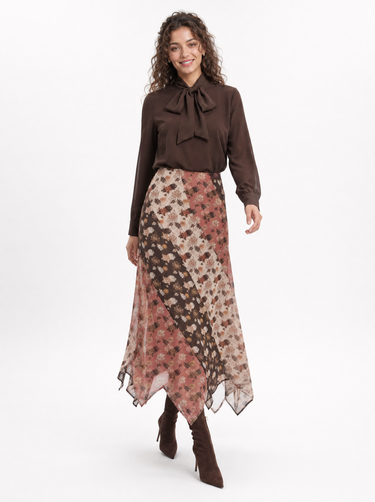 חולצת שיפון עם קשירה BROWN