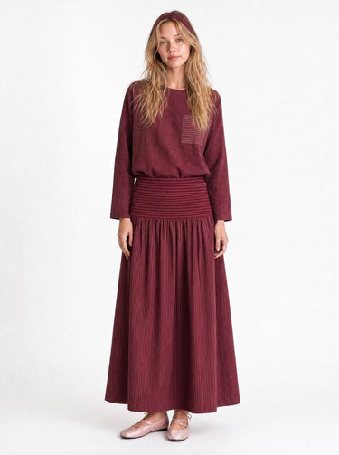 חולצת אריג עם כיס פסים BURGUNDY
