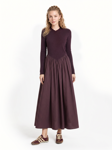 שמלת סריג משולבת BURGUNDY