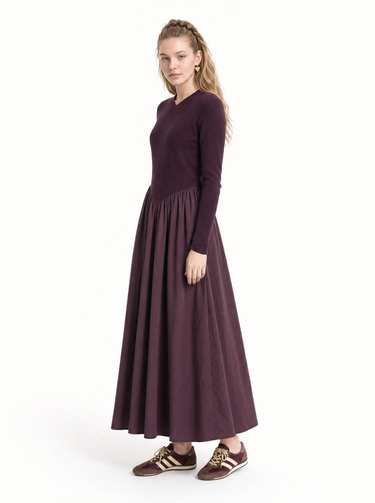 שמלת סריג משולבת BURGUNDY