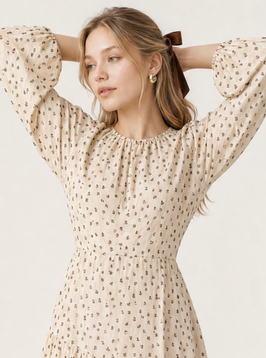 שמלת פרינט קומות BEIGE