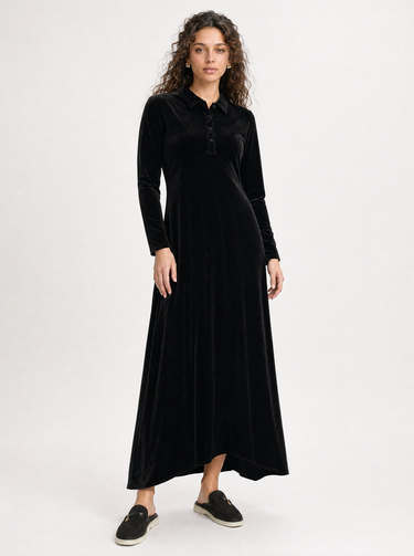 שמלת קטיפה פולו אסימטרית BLACK