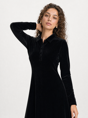 שמלת קטיפה פולו אסימטרית BLACK