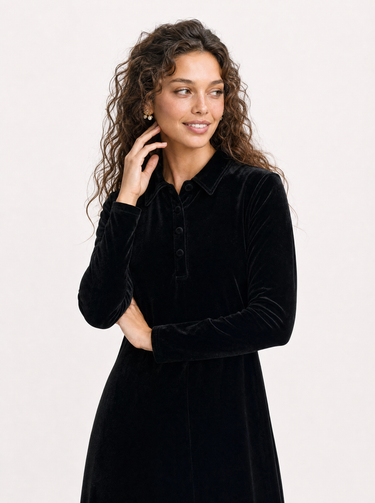 שמלת קטיפה פולו אסימטרית BLACK