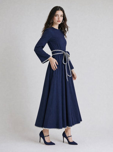 שמלה אלגנטית קצוות רקומות NAVY