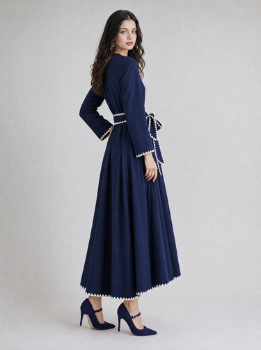 שמלה אלגנטית קצוות רקומות NAVY