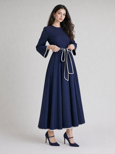 שמלה אלגנטית קצוות רקומות NAVY