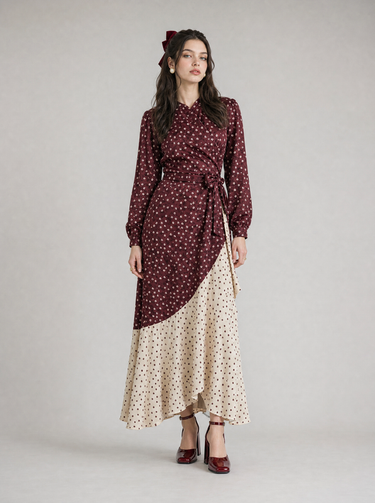 שמלת פרינט אלגנטית BURGUNDY