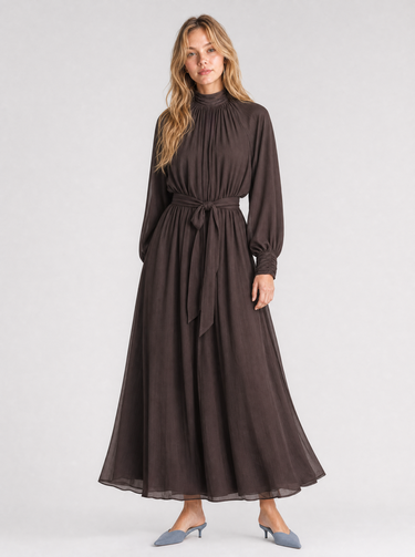 שמלת שיפון אלגנטית BROWN