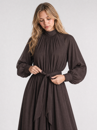שמלת שיפון אלגנטית BROWN