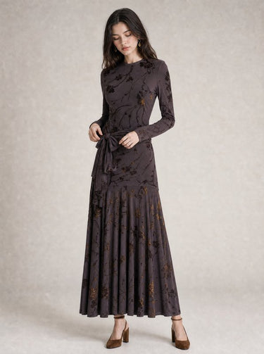 חצאית קומה עם פרינט קטיפה BROWN VELVET
