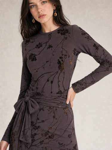 חצאית קומה עם פרינט קטיפה BROWN VELVET