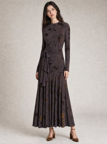 חצאית קומה עם פרינט קטיפה BROWN VELVET