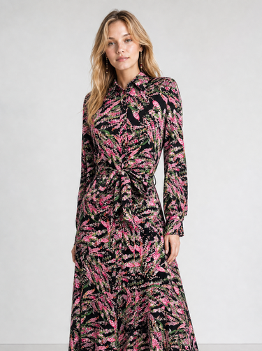 שמלה אלגנטית עם קשירה BLACK FLORAL