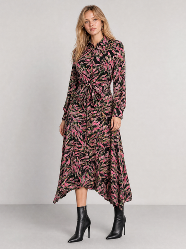 שמלה אלגנטית עם קשירה BLACK FLORAL