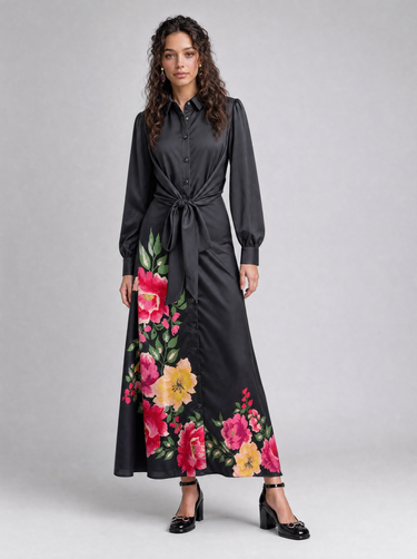 שמלה אלגנטית עם קשירה BLACK