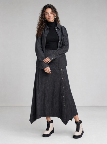 חולצה מכופתרת טנסל גינס BLACK DENIM