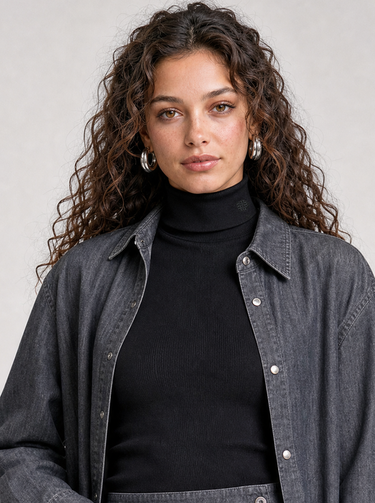 חולצה מכופתרת טנסל גינס BLACK DENIM