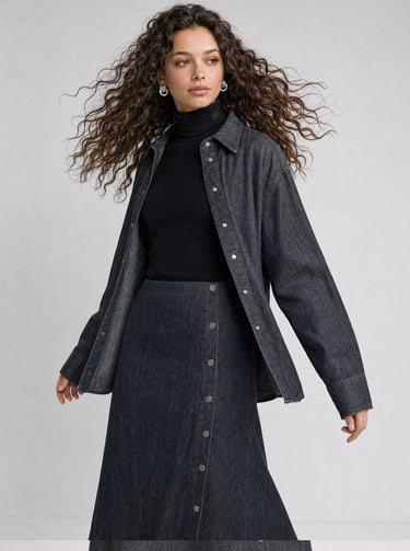 חולצה מכופתרת טנסל גינס BLACK DENIM
