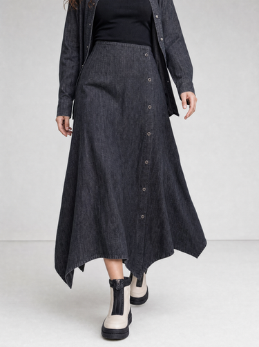 חצאית טנסל גינס אסימטרית BLACK DENIM