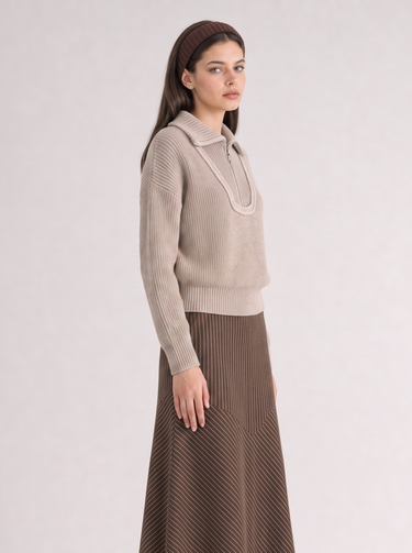 סריג עם חצי רוכסן BEIGE