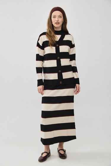 חצאית סריג פסים BURGUNDY