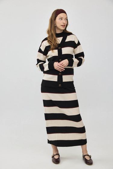 חצאית סריג פסים BURGUNDY