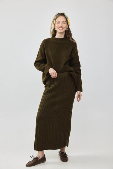 חצאית סריג ריב ישרה OLIVE