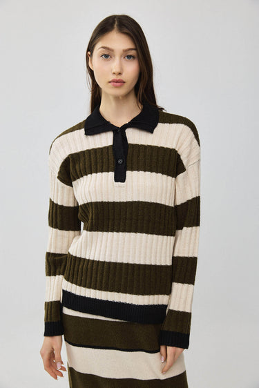 סריג פולו פסים OLIVE