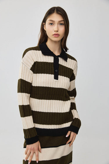 סריג פולו פסים OLIVE