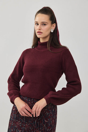 גולף סריג עם שרוול נפוח BURGUNDY