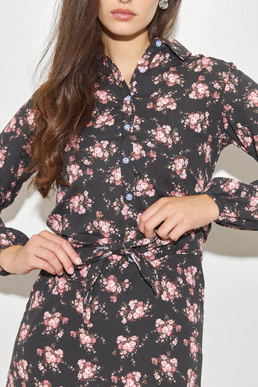 טופ פרחים עם קשירה PINK - BLACK