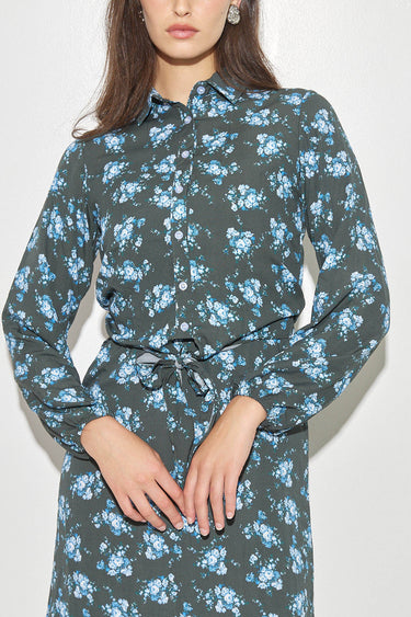 טופ פרחים עם קשירה BLACK - BLUE