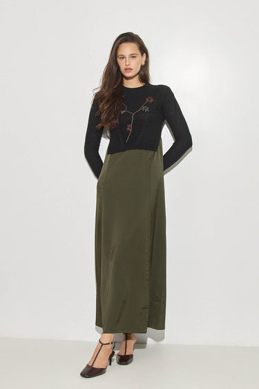 שמלת סאטן עם סריג ורקמה OLIVE